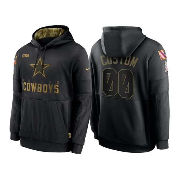 Men's Dallas Cowboys 2020 Customize Black Salute to Service Sideline Therma Pullover Hoodie